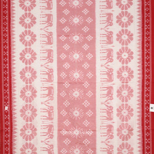 White Red Elephant 3d Pasapali Sambalpuri Ikat Pure Cotton Saree