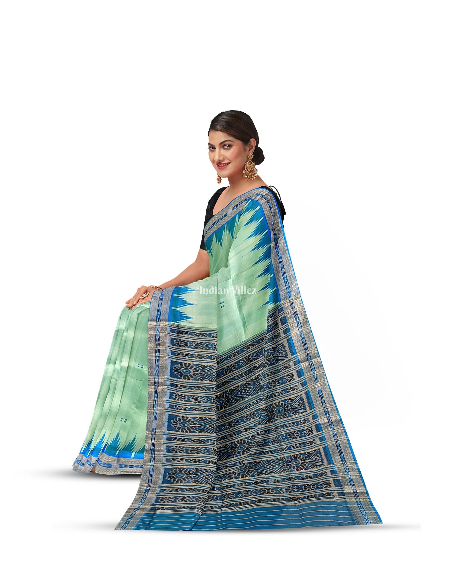 Mint Green Butta Design Odisha Ikat Khandua Silk Saree