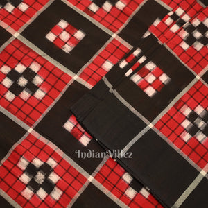 Black Red Pasapali Sambalpuri Ikat Cotton Fabric