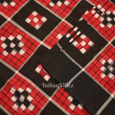 Black Red Pasapali Sambalpuri Ikat Cotton Fabric