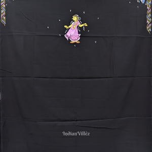 Black Nartaki Musical Theme Pattachitra Kurti Cotton Dress Material