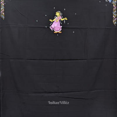Black Nartaki Musical Theme Pattachitra Kurti Cotton Dress Material