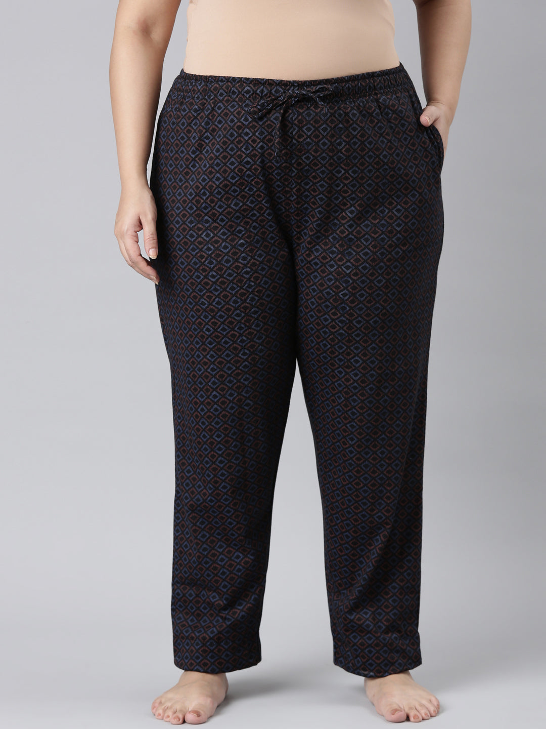 Women Printed Black Mid Rise Cotton Knit Lounge Pants