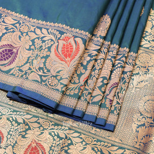 Peacock Blue Designer Pure Banarasi Katan Silk Saree