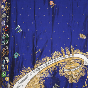 Blue Sitar Instrument Hand-Painted Pattachitra Saree (Pre-Order)