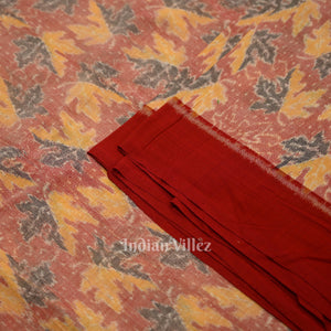 Peach Red Sambalpuri Ikat Cotton Fabric