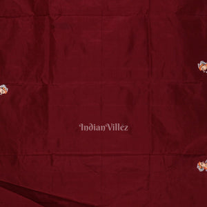 Maroon Ardha Chandra Krishna Rasa Leela Hand-Painted Pattachitra Saree (Pre Order)