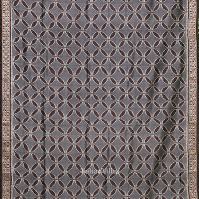 Cement Gray Maroon Floral Motif Sambalpuri Silk Saree