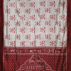 Gray Maroon Butterfly Designer Contemporary Silk Saree