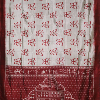 Gray Maroon Butterfly Designer Contemporary Silk Saree