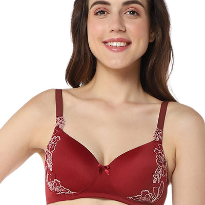 Floral Chic Padded Non-Wired Bra - Red Berry & Sepia Rose