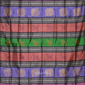 Black with Fish Motif Double Pallu Berhampuri Silk Saree