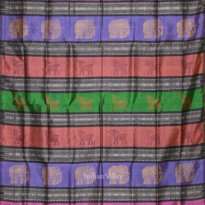 Black with Fish Motif Double Pallu Berhampuri Silk Saree