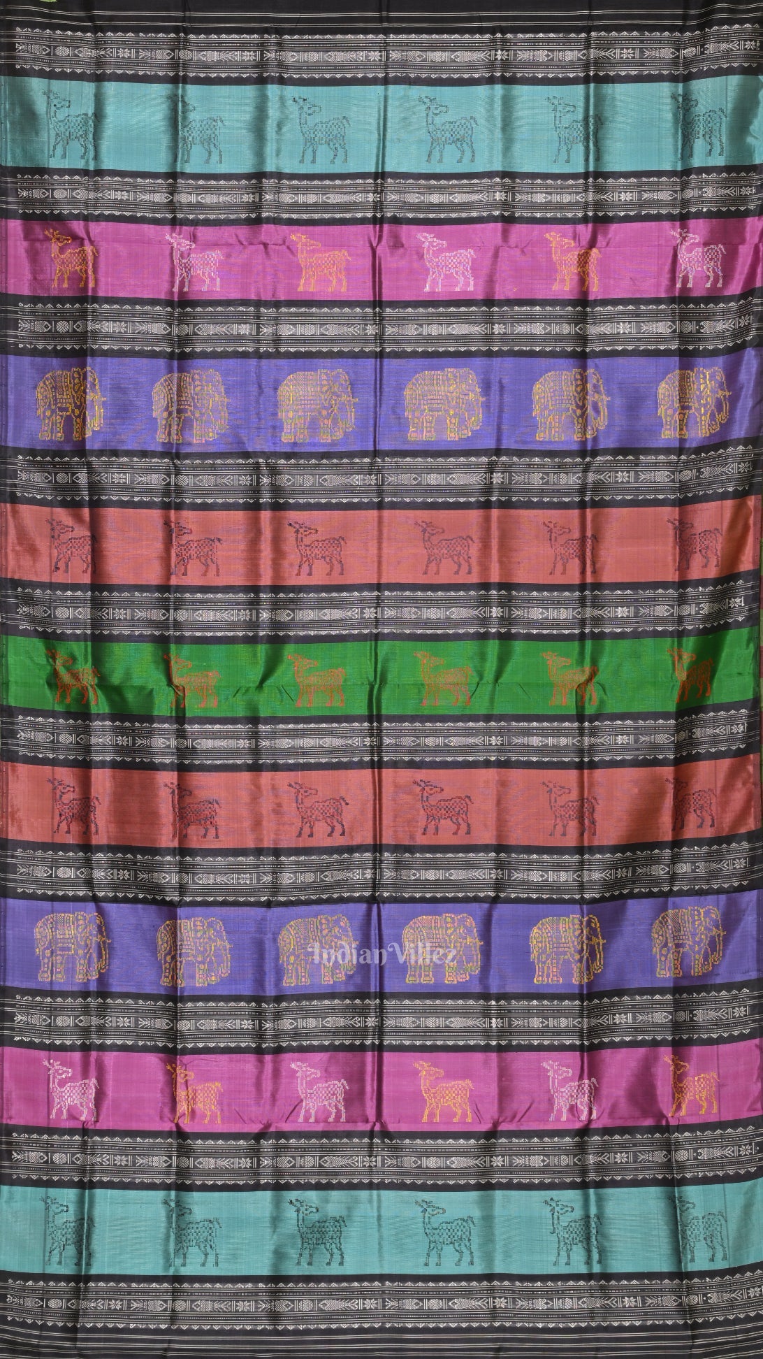 Black with Fish Motif Double Pallu Berhampuri Silk Saree