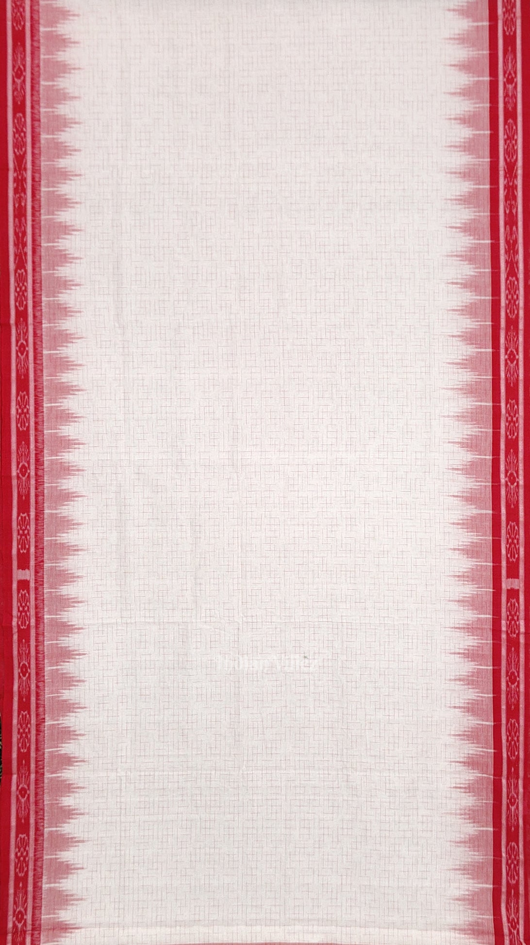 White Red Jharana Maniabandha Cotton Saree
