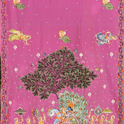Baby Pink With Copper Sulphate Radha Krishna Pattachitra Saree