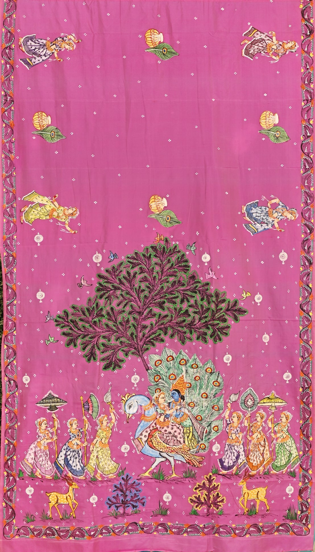 Baby Pink With Copper Sulphate Radha Krishna Pattachitra Saree