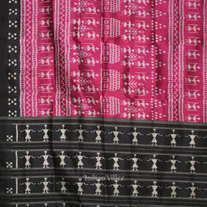 Magenta Pink Black Tribal Jhoti Theme Odisha Ikat Contemporary Designer Saree