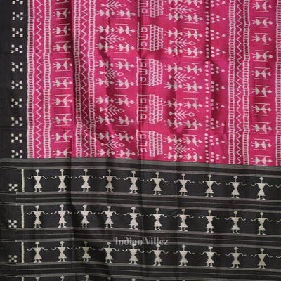 Magenta Pink Black Tribal Jhoti Theme Odisha Ikat Contemporary Designer Saree