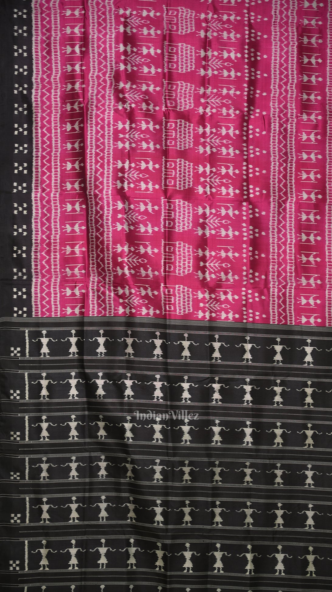 Magenta Pink Black Tribal Jhoti Theme Odisha Ikat Contemporary Designer Saree