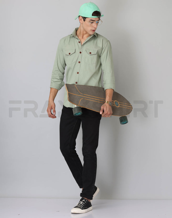 Frankshirt Double Pocket Pista Solid Tailored Fit Cotton Casual Shirt for Man