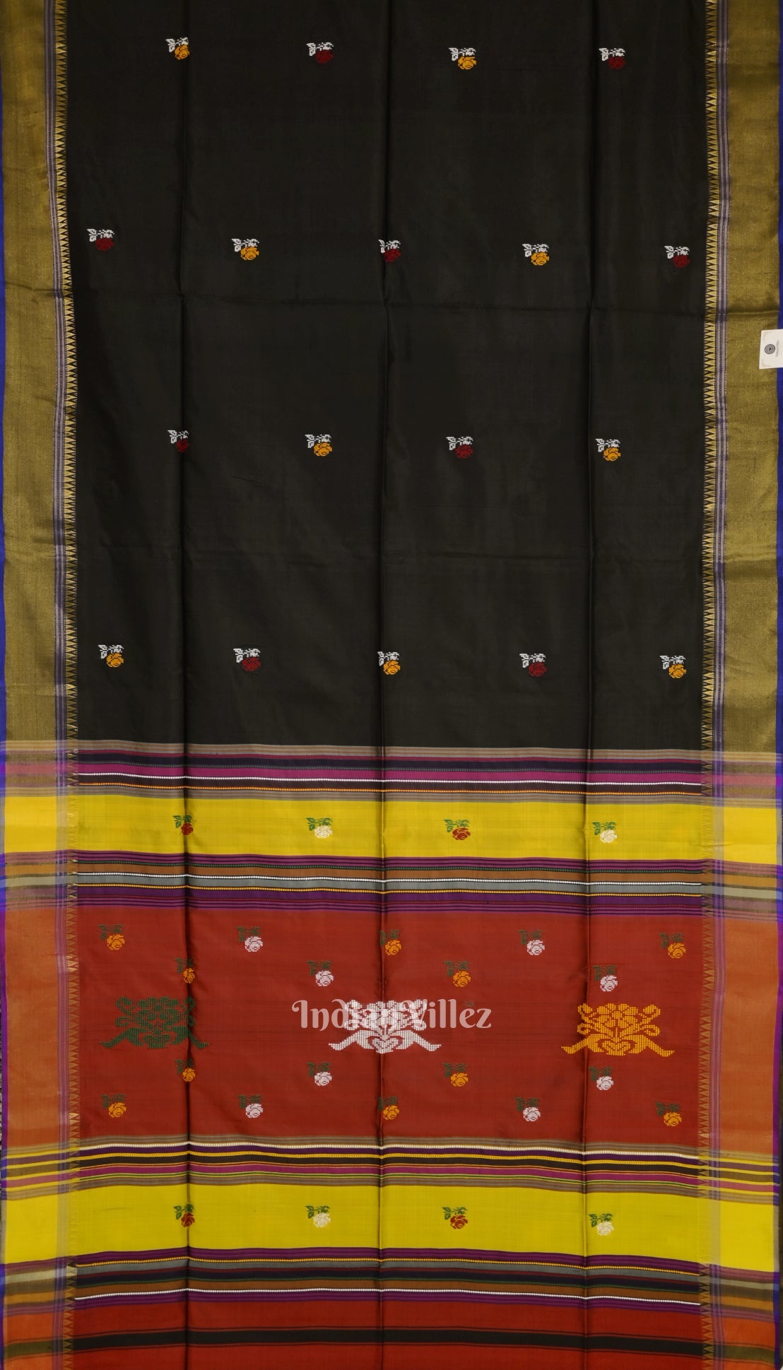 Black Maroon Flower Motif Pure Bishnupuri Silk Saree