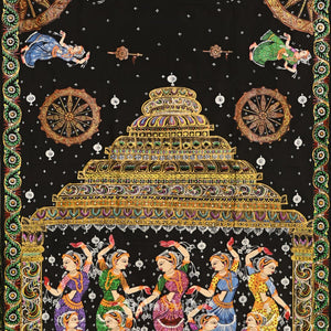 Black Nartaki Konark Temple Hand-Painted Pattachitra Saree