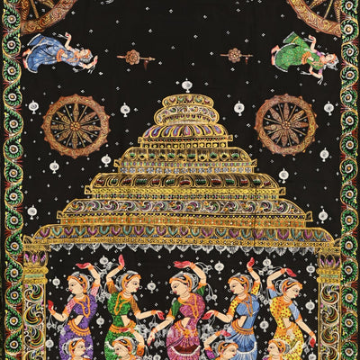 Black Nartaki Konark Temple Hand-Painted Pattachitra Saree