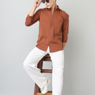 Frankshirt Men Dusty Brown Solid Tailored Fit Cotton Casual Shirt