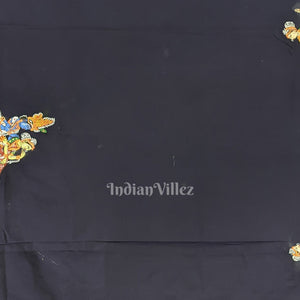 Deep Blue Kandarpa Hati (Elephant) Hand-Painted Pattachitra Saree