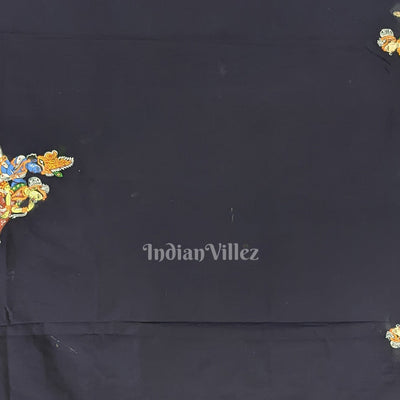 Deep Blue Kandarpa Hati (Elephant) Hand-Painted Pattachitra Saree