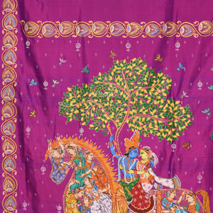 Purple Hand-Painted Kandarpa Ashwa (Horse) Pattachitra Saree