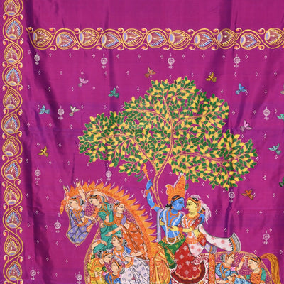 Purple Hand-Painted Kandarpa Ashwa (Horse) Pattachitra Saree