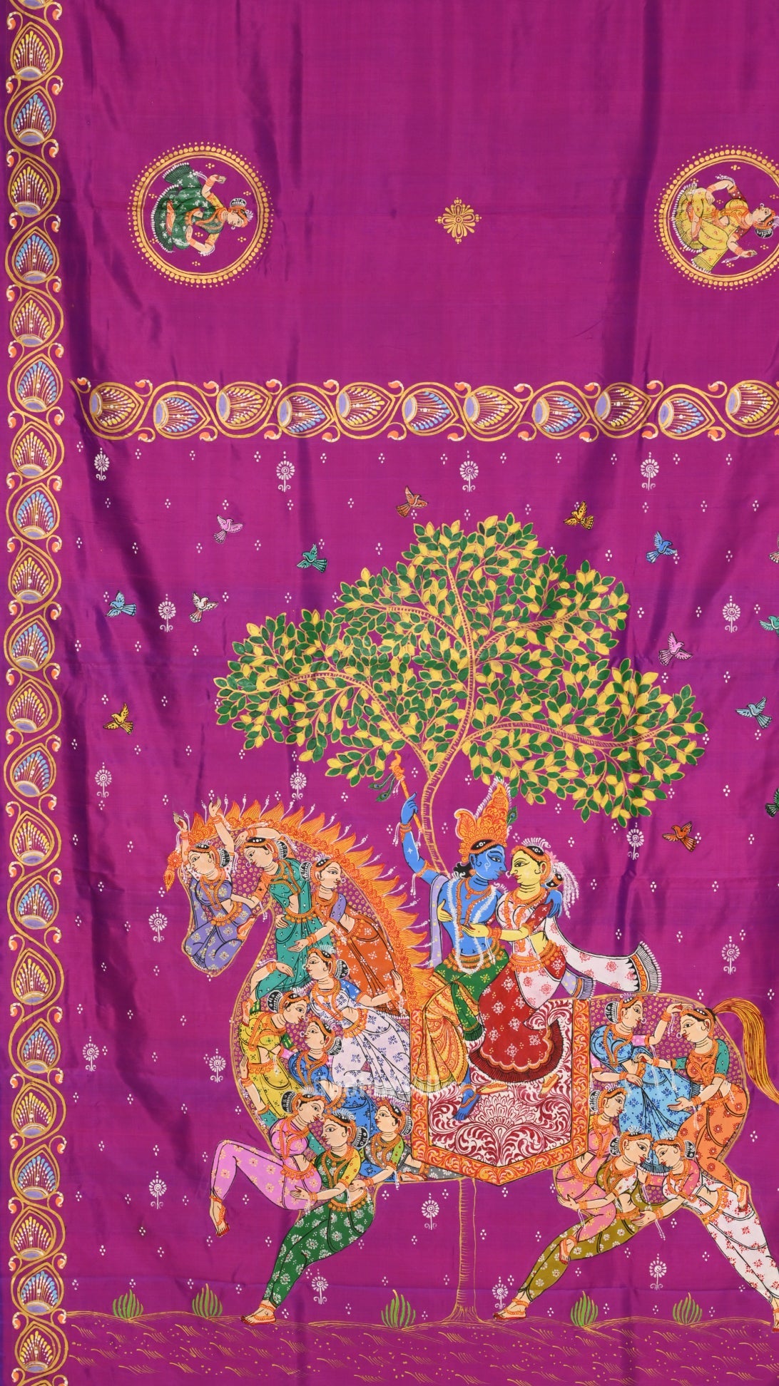 Purple Hand-Painted Kandarpa Ashwa (Horse) Pattachitra Saree
