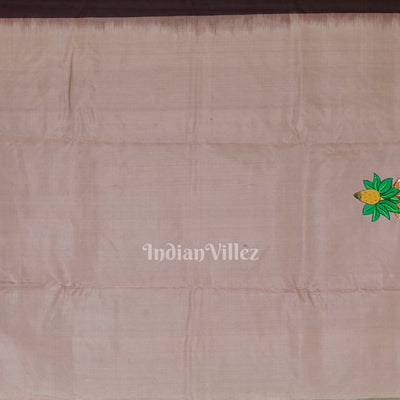 Coffee & Maroon Hindu Festival Hand-Painted Pattachitra Saree