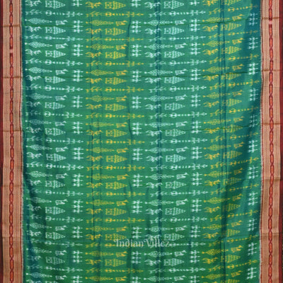 Green Maroon Tribal Theme Odisha Handloom Khandua Silk Saree