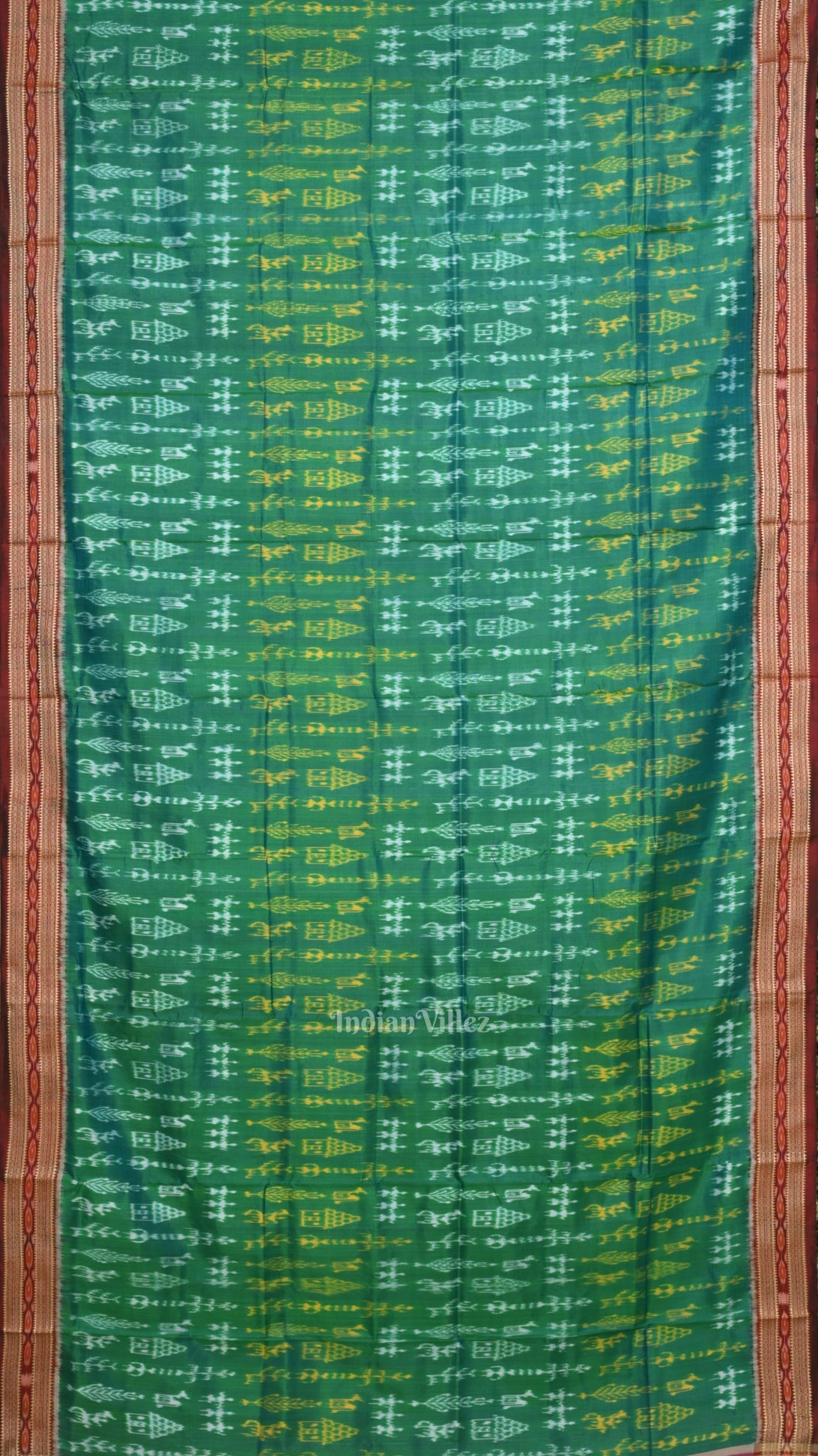 Green Maroon Tribal Theme Odisha Handloom Khandua Silk Saree