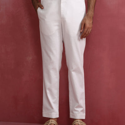 trueBrowns Men's White Cotton Twill Pant