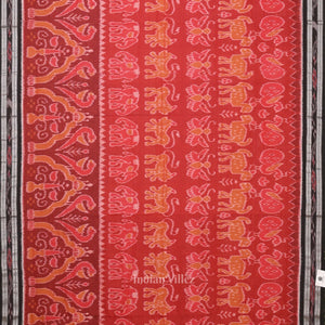 Red Black Jungle Theme Odisha Ikat Sambalpuri Cotton Saree