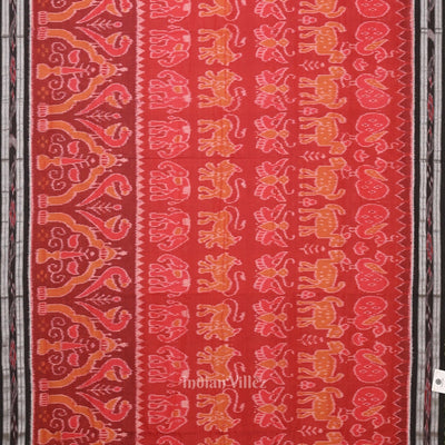 Red Black Jungle Theme Odisha Ikat Sambalpuri Cotton Saree