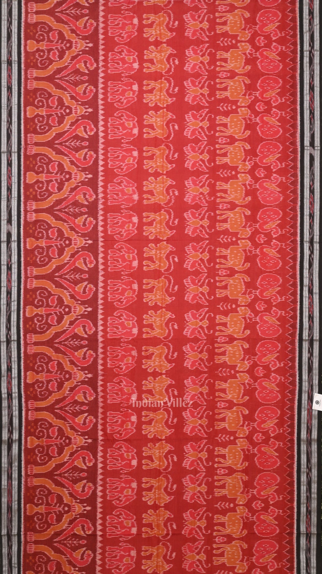 Red Black Jungle Theme Odisha Ikat Sambalpuri Cotton Saree