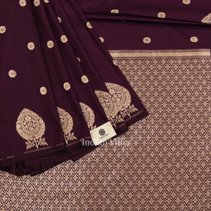 Purple Floral Motif Mashru Satin Silk Banarasi Saree