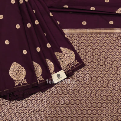 Purple Floral Motif Mashru Satin Silk Banarasi Saree