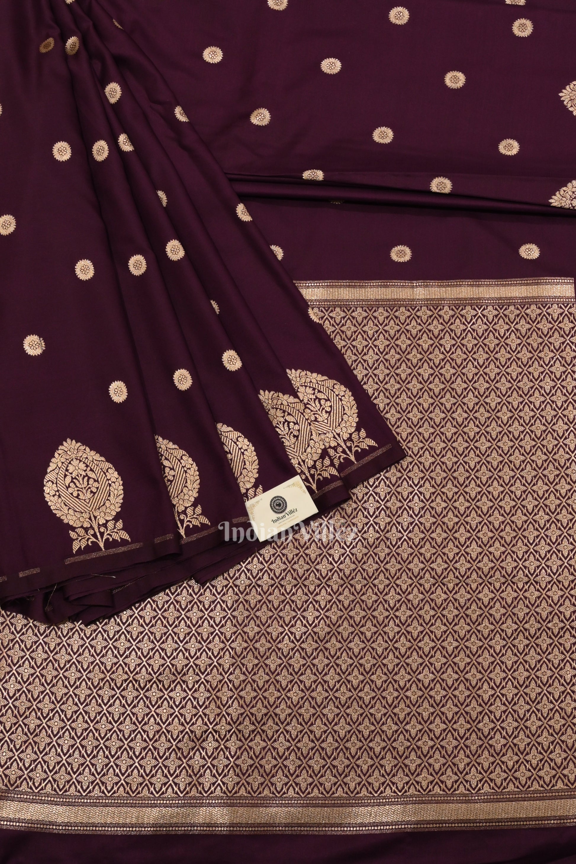 Purple Floral Motif Mashru Satin Silk Banarasi Saree
