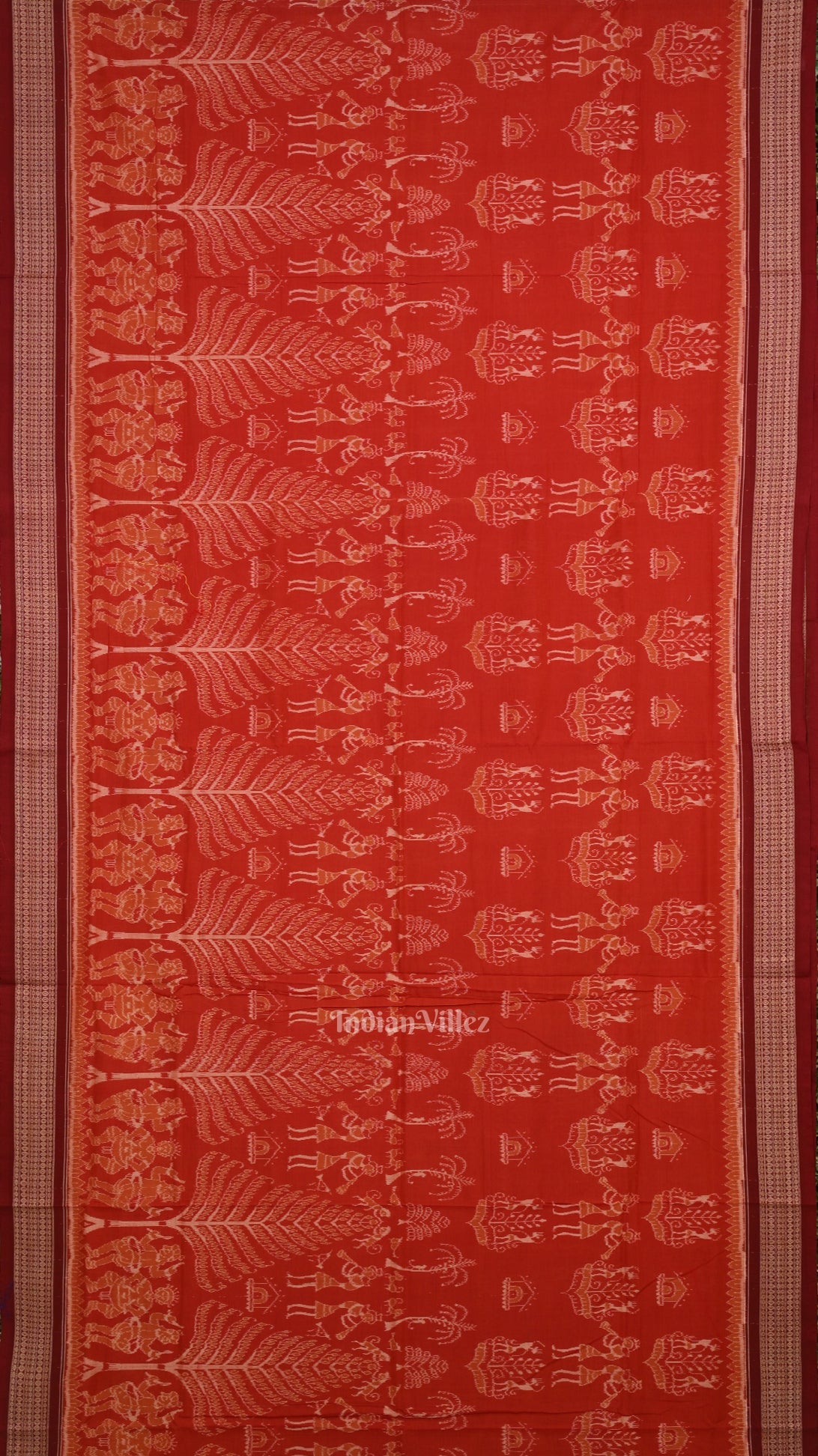 Red Maroon Tribal Theme Odisha Sambalpuri Pure Cotton Saree