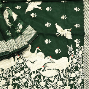 Green Parsi Gara Floral Motif Hand Embroidered Saree
