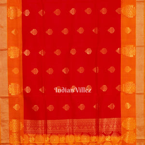 Red With Orange Pallu Pure South Soft Silk Saree