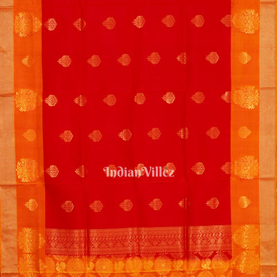 Red With Orange Pallu Pure South Soft Silk Saree