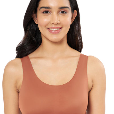 Skins Support Solid Non Padded Non-Wired Scoop Neck Cami Bra - Caramel Nude