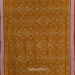 Golden Red Bastu Theme Odisha Ikat Sambalpuri Silk Saree